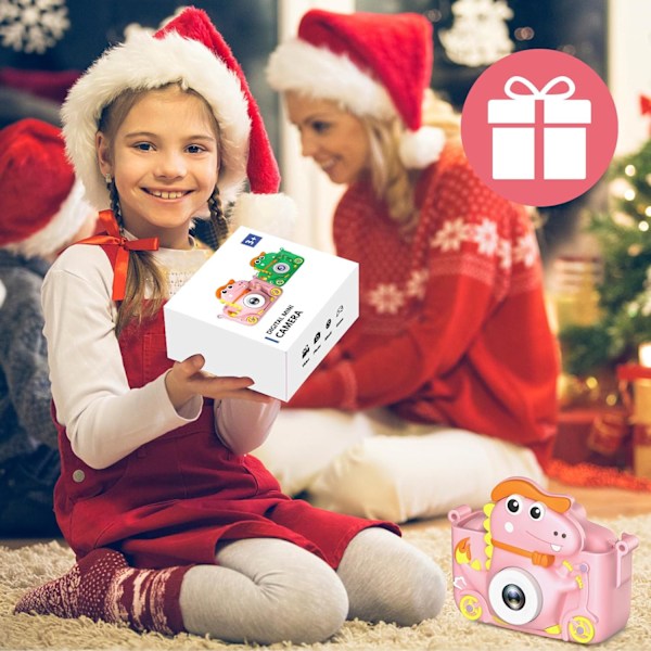 Dinosauruskamera, lasten kamera 2 tuuman näytöllä, 1080P, 32GB lasten selfiekamera, sopii kaikille 3-12-vuotiaille lapsille, pojille tai tytöille Pink