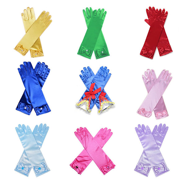 Lilla flickors prinsesshandskar (enfärgad lång armbågslängd) för födelsedag, bröllop, semester, kostymfest, rosröd