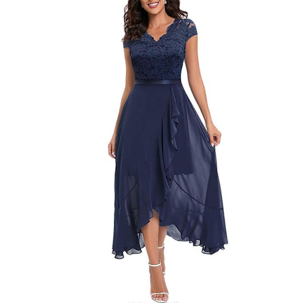 Elegantit iltapuvut häihin, pitsimekko, morsiusneidon mekko, dip hem -juhlamekko, tanssiaismekko, pitkä tanssiaispuku, rantamekko Dark blue L