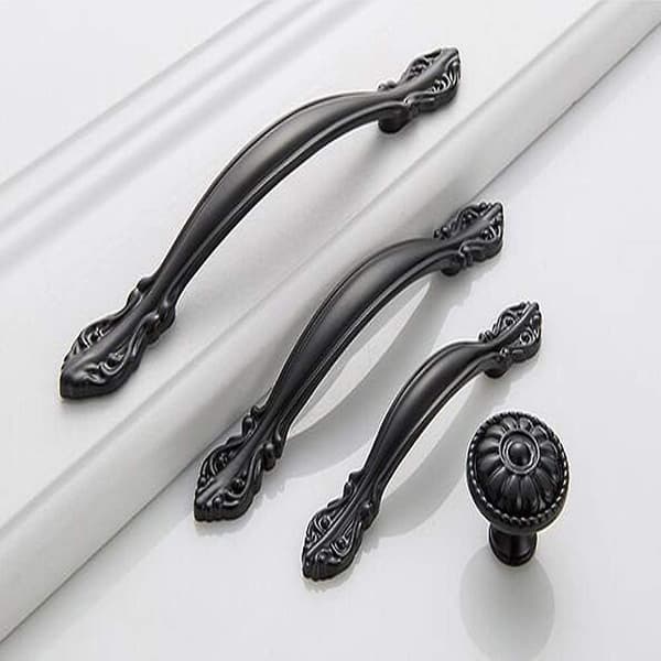 Vintage Cabinet Handles - 6 Pcs, Black, Antique Arch Pulls, 64mm Hole Center