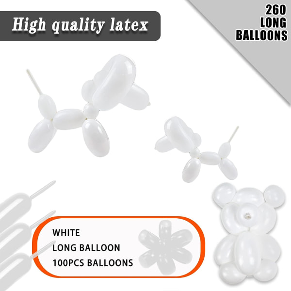 Lange ballonger 100 pakke hvit modellering Lange magiske ballonger Tykning av lateks Vridende DIY-dyreballong til festdekorasjon