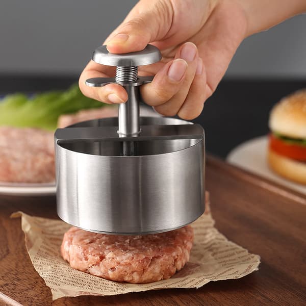 Hamburgerpresse i rustfrit stål, manuel, non-stick