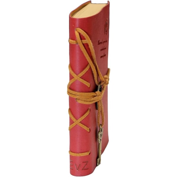 Journal Dagbog Streng Nøgle Retro Vintage Klassisk Læder Indbundet Notebook, Rød