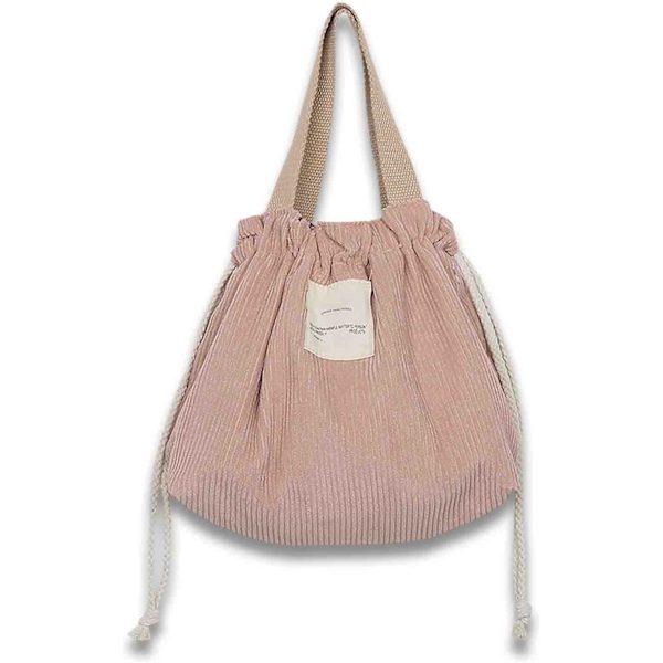 Sød plys makeup taske, japansk stil tote taske, snørebånd kosmetik taske, bærbar rejse opbevaringsarrangør egnet til studerende, camping (Pink)
