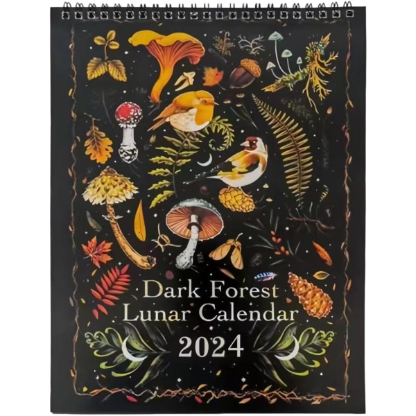 Calendrier la Forêt Sombre 2024 | Calendrier lunaire 2024 Phases lunaires Clair lune | Calendrier familie mensuel kunst vægmaleri-B