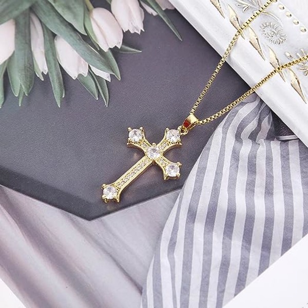 Korshalsband för kvinnor Smycken Halsband för tonårsflickor Kvinnor 16K Guldpläterat Korshänge Choker Halsband Alla hjärtans dag Smycken Flickor Guld