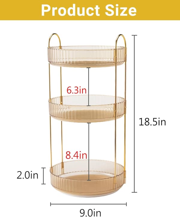 Makeup Organizer - 2 or 3 Drawers Makeup Storage 360° Rotating Makeup Stand Organizer Makeup Tools Gold 3 våningar