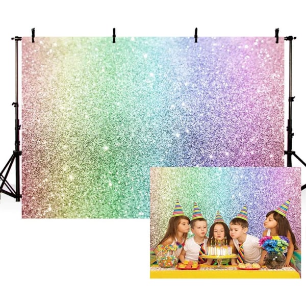 Glitter Regnbågsbakgrund Grattis på födelsedagen Festdekoration för barn Flicka Prinsessan Färgglad Enhörning Glitter Fotografi Bakgrund Banner Foto 5x3ft