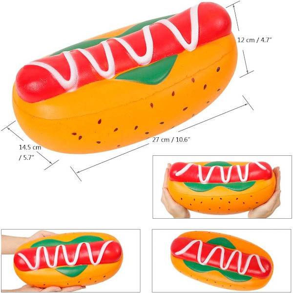 10,5 tum Jumbo Squishies Hot Dog Kawaii Doft Mjuk Långsam Stigande Jätte Squeeze Mat Squishies Stressavlastning