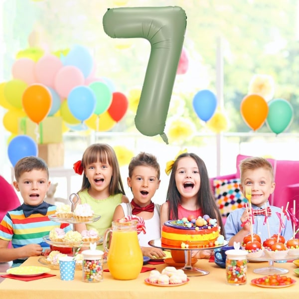Numero 7 ilmapallo, suuri numero ilmapalloja 40 tuumaa, 7. syntymäpäiväjuhlakoristeet seitsemännen vuoden syntymäpäiväkylttisisustus, Sage Green
