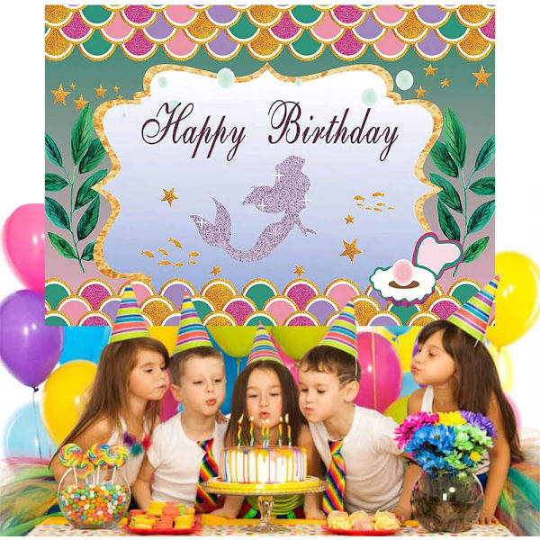 Sjöjungfru tema födelsedagsbakgrund Under The Sea Happy Birthday Fotografi Bakgrund Flickor Födelsedagsfest Dekorationer Banner Photobooth Rekvisita