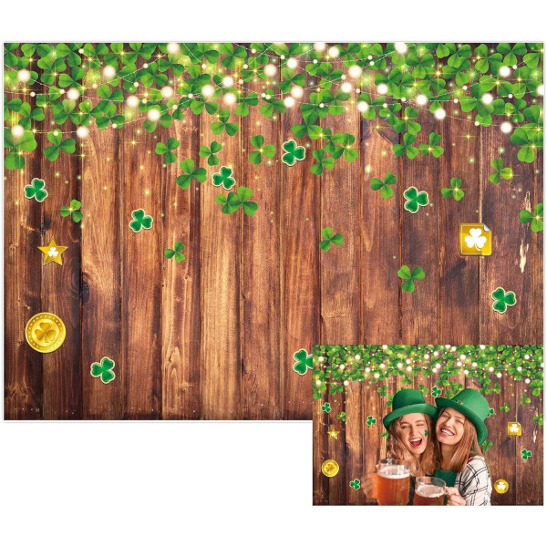7x5ft St. Patrick's Day Baggrund Glitter Rustik Træ Grøn Lucky Shamrock Guldmønter Baggrund til Newborn Baby Shower Fødselsdagsfestindretning