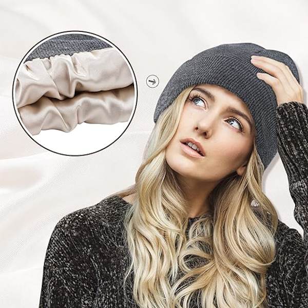 Dame Satin-foret Beanie for Kvinner Strikket Beanies Dame Vinter Beanies for Kvinner Hatter for Menn Mansjett Hodeskallelue