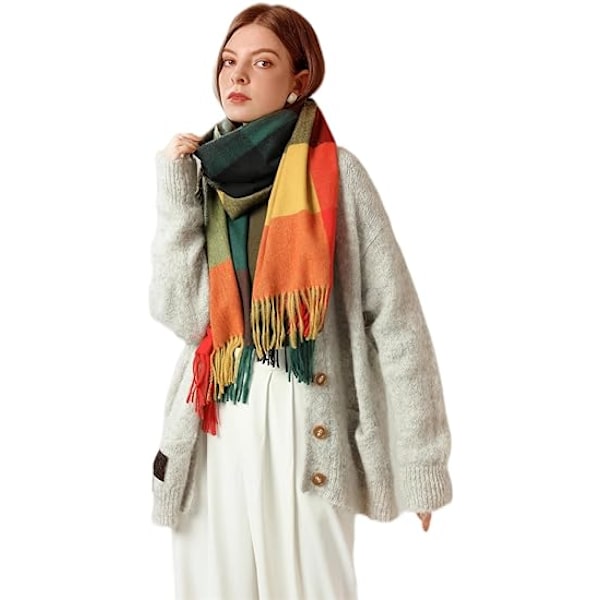Tartan Plaid Tørklæder til Kvinder Vinter, Lange Tørklæder til Kvinder med Frynser, Super Blødt Tørklæde til Kvinder Vinter