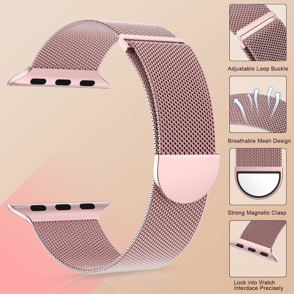 Dam- och herr, rostfritt stål mesh loop magnetiskt spänne ersättning för iWatch band (41mm/40mm/38mm, regnbåge).