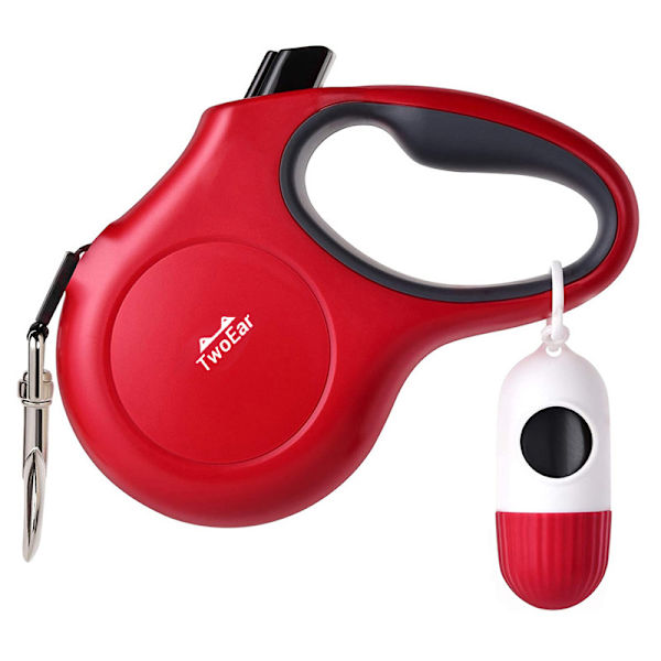Retractable-koiranhihna, 16 jalkaa kestävä lemmikkieläinten kävelyhihna annostelijalla ja kakkapusseilla, liukumaton kahva, heijastava vahva nylonnauha (L, punainen)