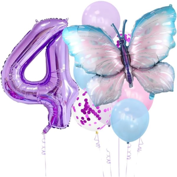Fjärilsdekorationer för första födelsedag för flickor, Fjärilsdekorationer för födelsedag, 9 st Nummer 1 Fjärilsballonger Fjärilsdekoration(fyra)