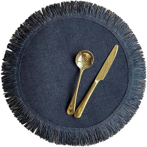 Set 6 pyöreää juuttimattoa yksinkertaisella hapsulla pöydän koristeluun, lämmöneristys (musta)