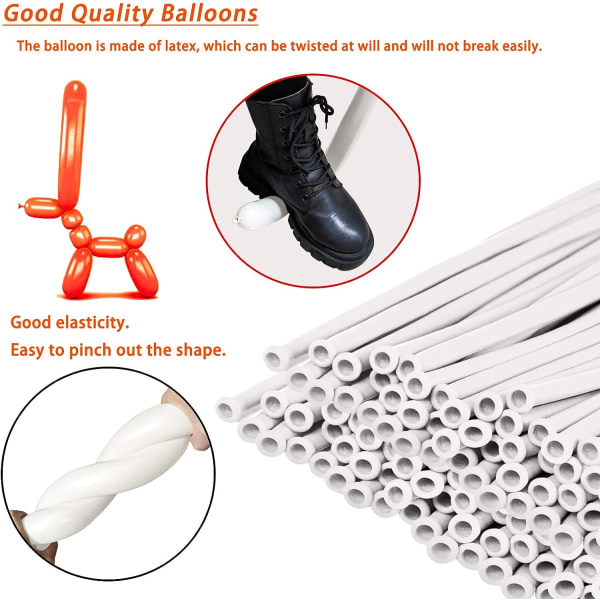 Lange ballonger 100 pakke hvit modellering Lange magiske ballonger Tykning av lateks Vridende DIY-dyreballong til festdekorasjon