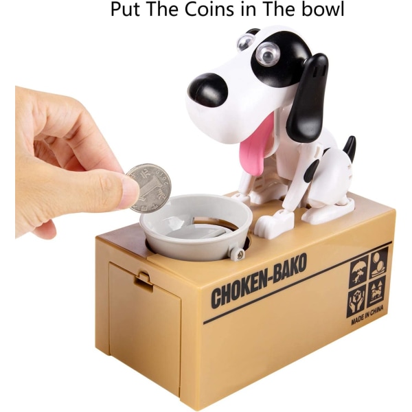 Piggy Bank, My Dog Piggy Bank, Robotic Coin Munching Toy Money Box, Saving Money Coin Bank (hvit)