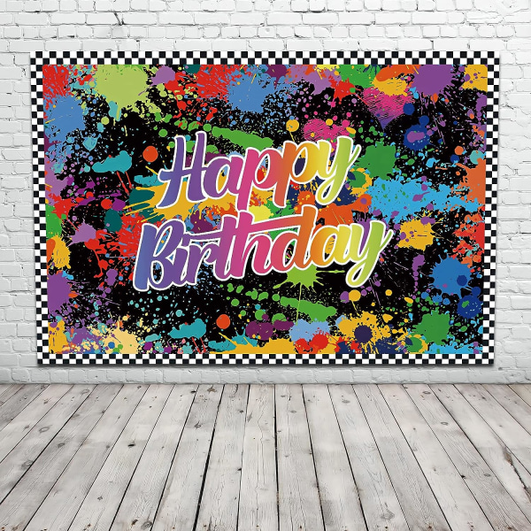 5x3Ft Syntymäpäiväjuhlavalokuvaus Taustat Värikkäät Graffiti Roiskemaali Tausta Hyvää syntymäpäivää Musta Vaalea Juhlasisustus lasten syntymäpäiville