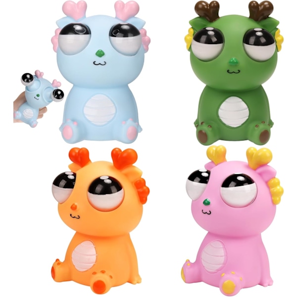 4 stk. Klemme Øyne Popper Ut Stress Relief Søt Drage Leke, Morsomme Øyeball Eksplosjonsleker for Voksne Stress Relief Ornamenter Figur Leke, Kontor- og Festgaver