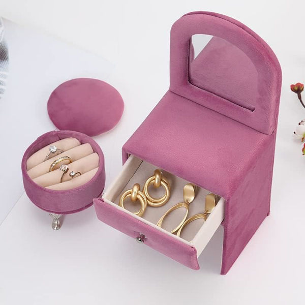 Miniatyr dukkehus tilbehør dukkehus møbler smykkeskrin kvinner jenter gave fløyel oppbevaring smykkeskrin (rosa kommode)