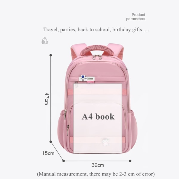 Børnerygsæk til skole med Kawaii Pin Folkeskole drenge og piger Lette bogtasker Ensfarvede æstetiske skoletasker