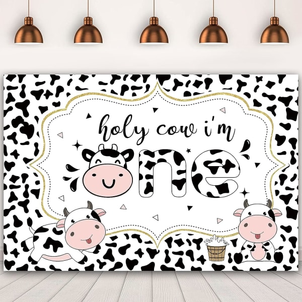 5x3Ft Holy Cow I'm One Backdrop Baby 1. Fødselsdagsfest Baby Shower Party Baggrundsdekoration Kage Bord Banner Polyester Stof