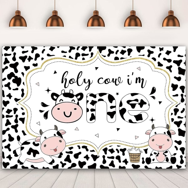 5x3Ft Holy Cow I'm One Bakgrunn Baby 1. Fødselsdagsfest Baby Shower Fest Bakgrunnsdekorasjon Kakebord Banner Polyester Stoff