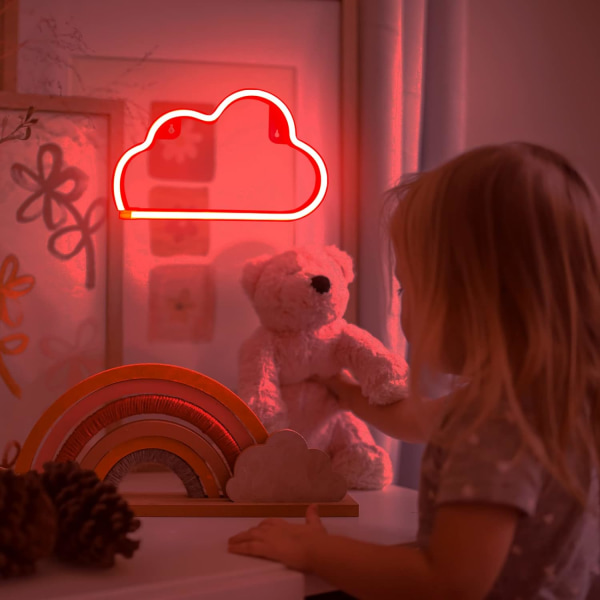 Moln neonskyltar, batteri- eller USB driven skyltformad dekorationslampa Sovrum Estetisk Tonåring Flicka Barnrum Jul Födelsedag-Röd