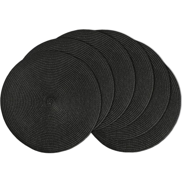 Set 6 kpl pyöreitä tyynyjä, 36 cm, musta, lämmönkestävät pestävät pöytämatot Muoviset astiamatot keittiöön