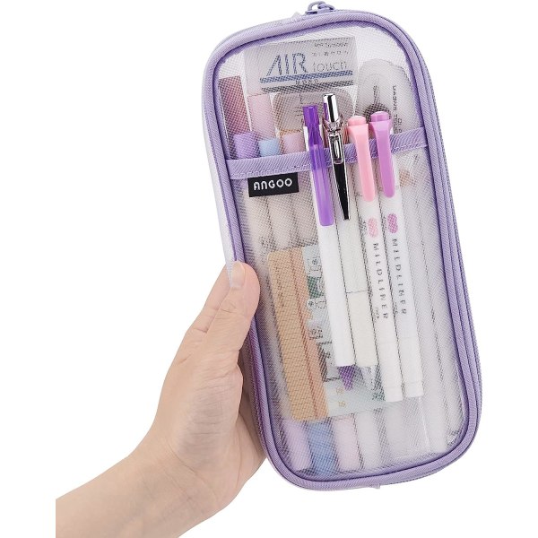 Grid Mesh case vetoketjulla kirkas kosmetiikkalaukku Monikäyttöinen matkakoulu teinityttöjen läpinäkyvä kiinteä laukku Adlutsille (violetti)
