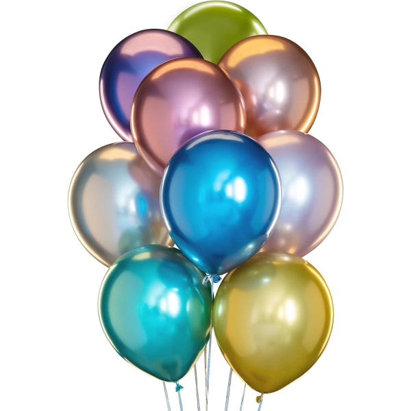 100 metallballonger i olika färger 12 tum 9 sorters glänsande latex för glamourfestdekorationer och många andra tillfällen