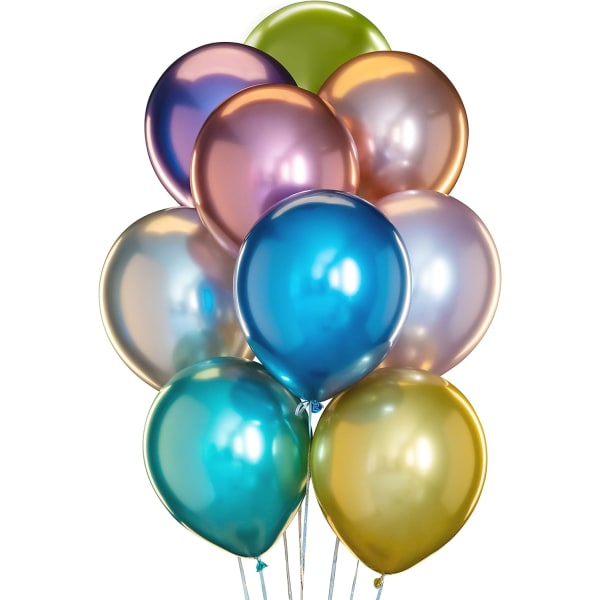 100 Metallic Balloons Assorted Color 12 inch 9 Kinds of Shiny Latex for Glamour Party Decorations and Many Other Occasions