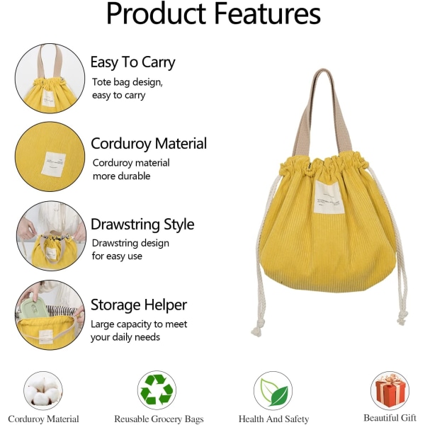 Kosmetisk taske med snoretræk, mulepose i japansk stil, sød fløjlsbuks-makeuptaske, bærbar rejseopbevaringsorganisator velegnet til studerende, camping (gul)