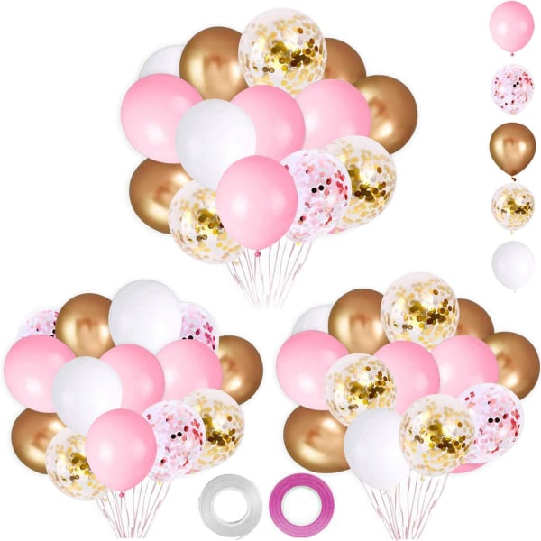 62 stk Pink guld konfetti latex balloner sæt, 12 tommer pink hvid guld helium balloner Festartikler til bekendelsesforslag bryllup pige