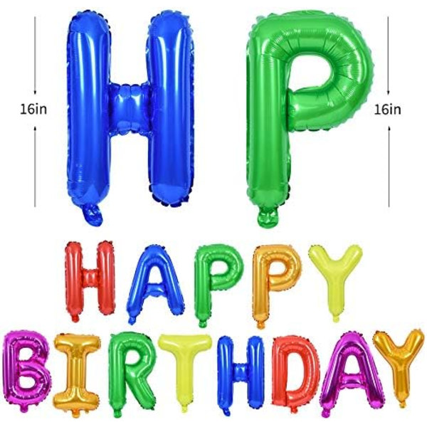 7 farvet regnbue Happy Birthday balloner banner, 16 tommer farverige Mylar folie bogstav skilte balloner banner bunting