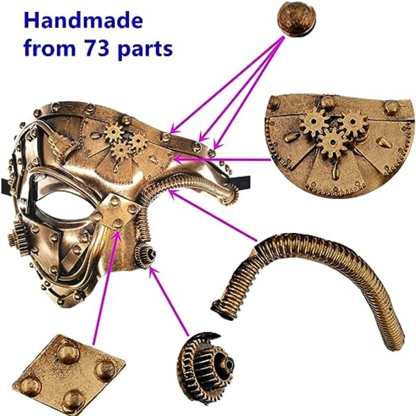 Steampunk Metall Cyborg Venetiansk Maske, Maskerademaske for Halloween Kostymefest/Phantom of the Opera/Mardi Gras Ball