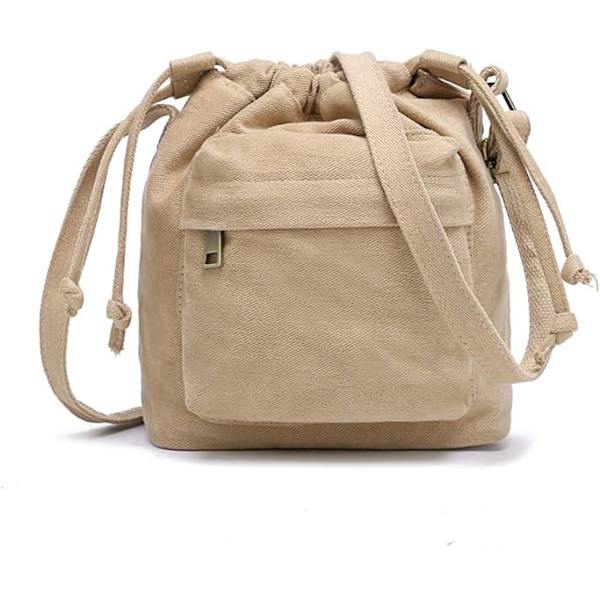 Kvinnor Liten Canvas Handväska Crossbody Väska Dam Söt Liten Dragsko Hink Väska Boho Handväskor