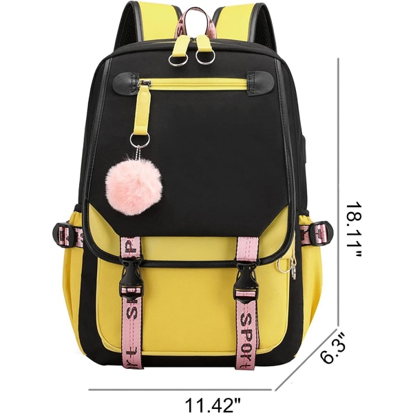 Backpack Laptop Bag School Bag Men Women With USB Charging and Headphone Port Casual Backpack Outdoor Backpack Black Yellow