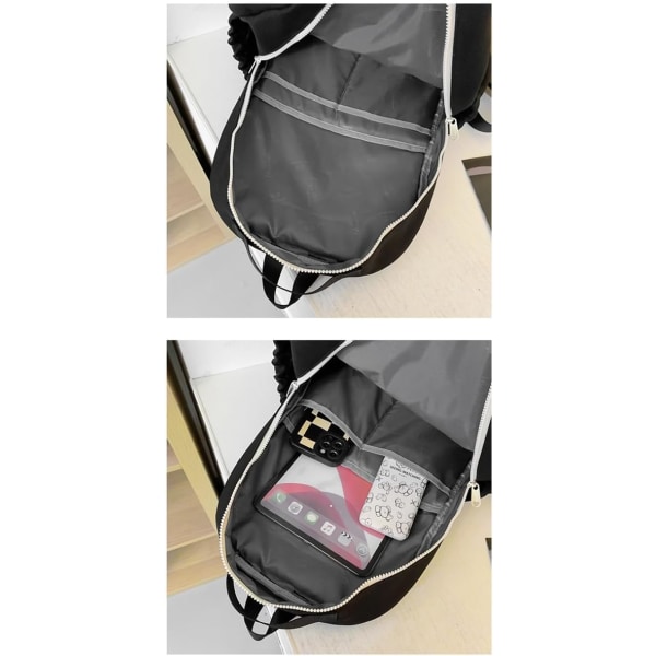 Sød rygsæk Kawaii rygsæk til skole Æstetisk rygsæk Kawaii skoleudstyr Søde rygsække med tilbehør (sort)