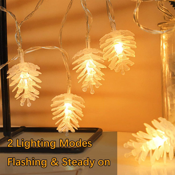 Fairy Lights, 6M Pine Cone LED-valot, paristokäyttöiset merkkijonovalot, sisä- ja ulkokoriste ikkunaan, puutarhaan, aidat, parveke - lämmin valkoinen