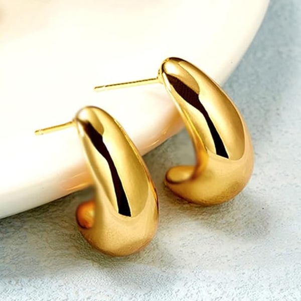 Chunky Gold Hoop örhängen för kvinnor tonårsflickor | Sterling Silver Post Teardrop örhängen