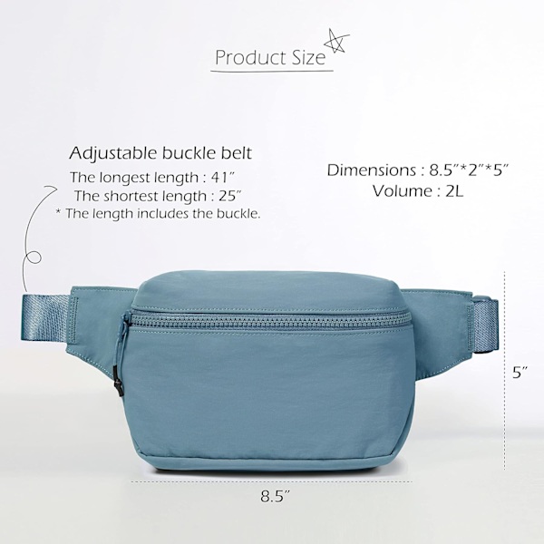 2L vyölaukku naisille ja miehille, crossbody-vyölaukut säädettävällä hihnalla, vyölaukku kuntoiluun, vaellukseen, juoksuun, matkustamiseen, Yale Blue