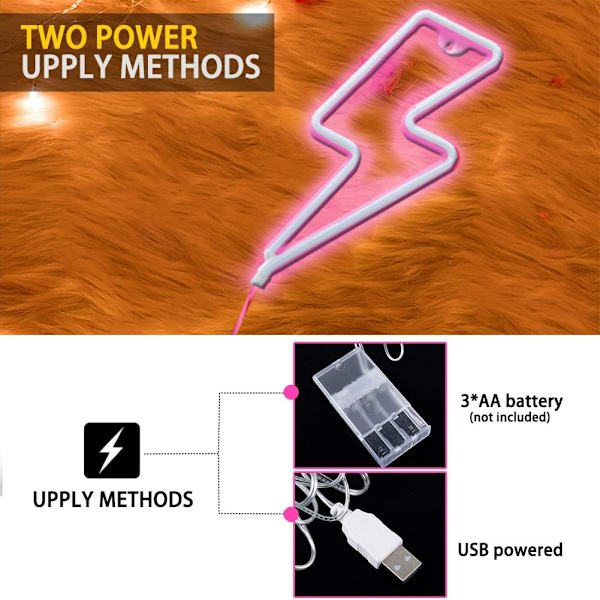 Neonljusskylt för väggdekor, USB eller batteridriven blå LED blixtljusskyltar för sovrum, barnrum, vardagsrum, bar, fest-rosa