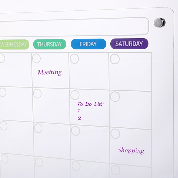 Genomskinlig magnetisk kalender Månatlig akryl torr radera magnetisk tavla Återanvändbar kylskåpsplanerare Planeringsbräda Torr radera kalender