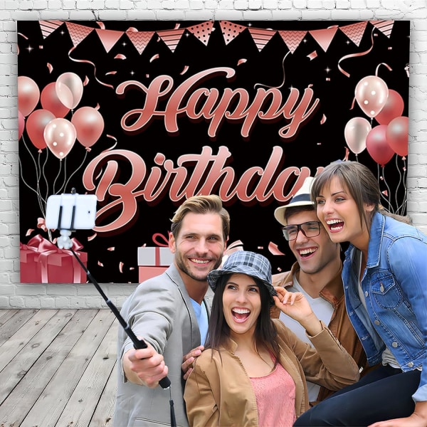 7x6Ft Happy Birthday Dekorasjoner Bakgrunn Rosa Blomster Svart Bakgrunn Happy Birthday Bakgrunn Banner Bursdagsfest Rekvisita