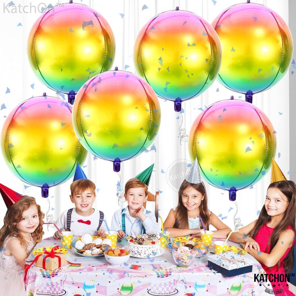 Stor 22 tommer folie regnbueballon - pakke med 6 | 4D gradient regnbueballoner | Tie Dye balloner til fødselsdagsfest | Rainbow Mylar balloner