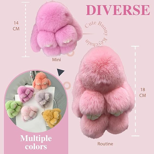 Julkanin Lulu Nyckelring med Tenn, Kanin Lulu Nyckelring med Ask, Bunnylulu Nyckelring Handgjord Mjuk Kanin Pink 10*10cm